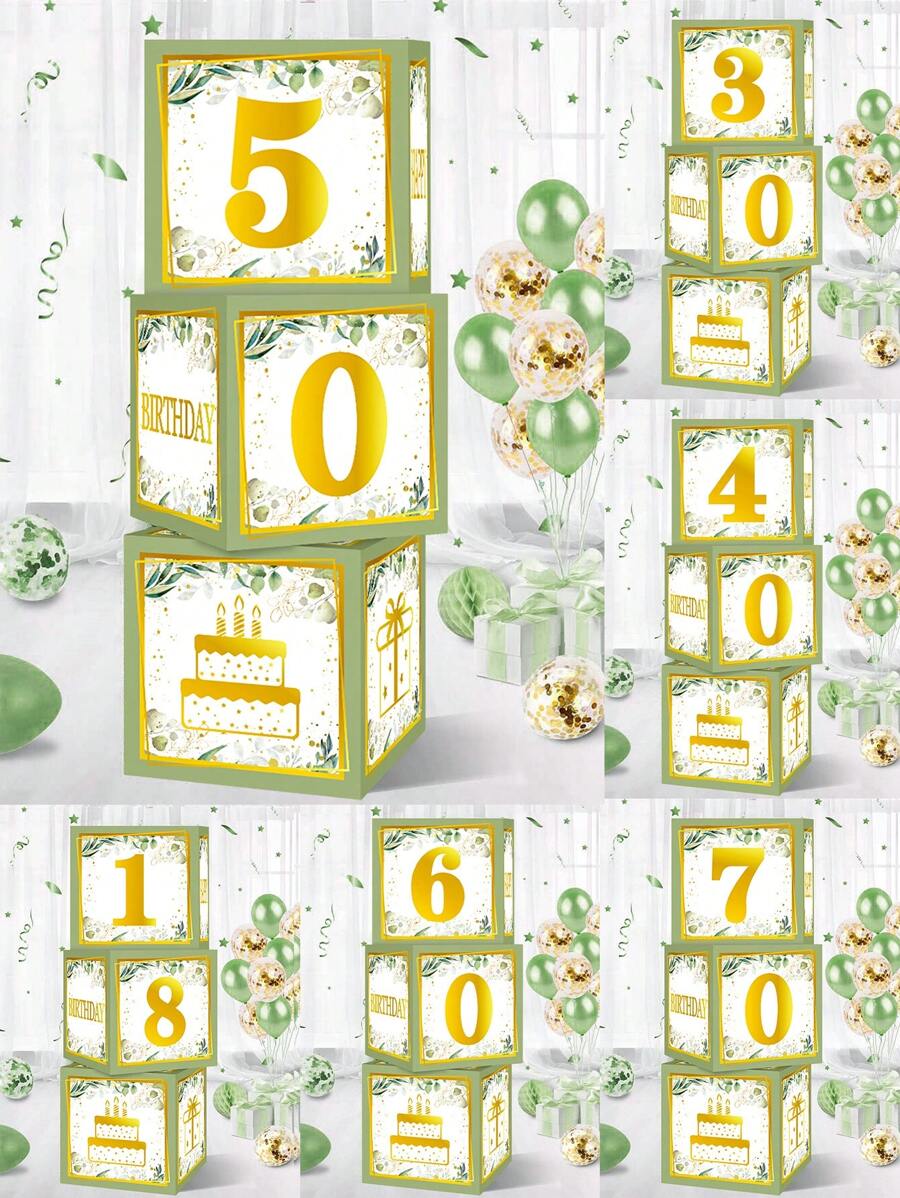 3 pièces Boîte décorative en papier vert et or pour anniversaire, décoration de fête pour les 18e, 30e, 40e, 50e, 60e, 70e anniversaires, boîte de célébration d'anniversaire de 27 cm "Joyeux anniversaire", décoration d'arrière-plan de fête d'anniversaire, décoration de maison, fournitures de fête, faveurs de fête, décoration d'anniversaire, ornement d'arrière-plan - Anniversaire - Voir 1
