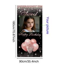 1 件定制生日派对背景，黑色和金色女孩粉色配色方案，生日派对主角必备装饰，生日悬挂门楣横幅，显眼的生日装饰，可自定义照片，生日派对背景