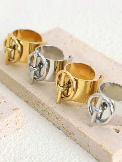 Bague ouverte en acier inoxydable plaqué or 18 carats, bijou métallique minimaliste de style inspiré de la nature, pour femmes