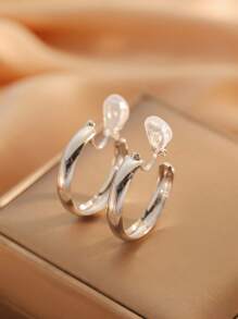 1 对时尚泪珠光滑表面夹式耳环，无穿孔，高品质优雅设计，适合女性日常佩戴，节日礼物 - 水滴耳夾 - 查看 8