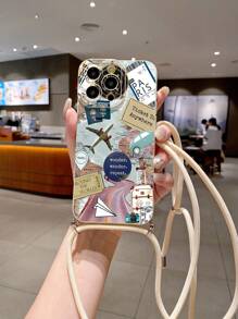 1pc Crossbody Strap Travel Pattern Eye Design Phone Case Compatible With Apple/Galaxy/Infinix/Redmi/OPPO/VIVO/Realme Waterproof Shockproof Anti-Fall Scratch Resistant - White - View 4