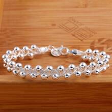 Cadena de cuentas de encantos al por mayor, pulsera hermosa de plata esterlina 925 de moda para mujer, joyería elegante para bodas - Plateado - Ver 4