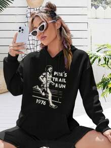 Pre's Trail Run Vintage Big Size Women Hoodie Sweatwomen Hoodies For Women 70s Retro Sports Style Perfect For 5k 7k 10k Running - 黑色 - 查看 1