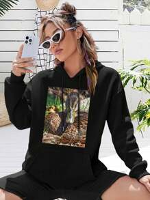 Who Are You Looking At? Funny Duck Big Size Women Hoodie Sweatwomen Hoodies For Women (Animal Lover Nature Photography Simple Design) - Black - View 1