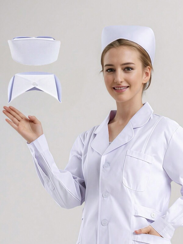 1pc Solid Color Polyester Adjustable Comfortable Nurse Cap, 1 Piece Of Solid Color Polyester Adjustable Comfortable Nurse Cap, Suitable For Pet Clinics, Dental Clinics, Nursing, Suitable For All Seasons, Suitable For Pet Clinics, Dental Clinics, Postpartum Centers, Nursing, Universal For All Seasons, Valentine's Day Gift