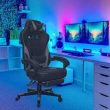 VSHINY Silla ergonómica para Juegos,Silla Gamer,Silla de computadora, Silla de Oficina, Cómoda Silla Gamer giratoria reclinable con reposapiés. (Negro y Gris) - Negro y Azul - Ver 2