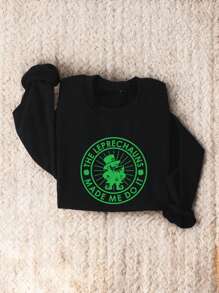 The Leprechaun's Made Me Do It Sweatshirt, Leprechaun Sweatshirt, Funny St Patrick's Day Gift Sweatshirt, Green Shamrock Sweatshirt, Lucky Irish Day Sweatshirt FZ-266SW - 黑色 - 查看 1