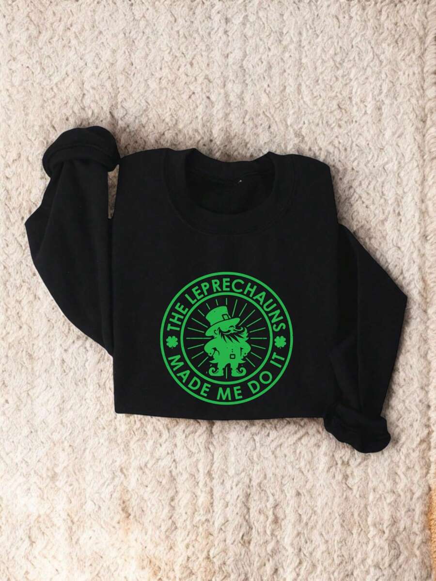 The Leprechaun's Made Me Do It Sweatshirt, Leprechaun Sweatshirt, Funny St Patrick's Day Gift Sweatshirt, Green Shamrock Sweatshirt, Lucky Irish Day Sweatshirt FZ-266SW - 黑色 - 查看 1