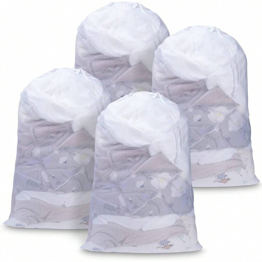 Large Mesh Laundry Bag, 24*36inch Heavy Duty Mesh Laundry Bags Drawstring Lockable, Laundry Hamper Liner, Machine Washable, For Travel,Storage, Sports Factories, Dorms, White 4pcslaundry Hamper,Washing Basketbathroom Organizer,Basket,Storage Basket,Foldable Laundry Basket - 24x36 Inch - View 1