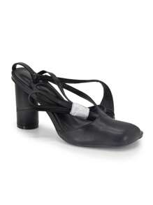 时尚女士夏季交叉系带高跟罗马凉鞋配黑色踝带性感露趾方头细高跟鞋系带高跟凉鞋 - 黑色 - 查看 2