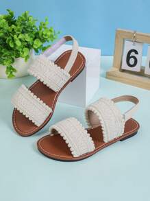 1 Pair Beige Plus Size Girls' Flat Sandals, Solid Color Fabric Double Strap, Hook And Loop Closure, Round Toe Open Toe, Non-Slip Comfortable Fashion Parent-Child Sandals, Suitable For 3-15 Years Old Boys And Girls, Casual, Party, Holiday, Spring/Summer 2025 - Beige - View 7