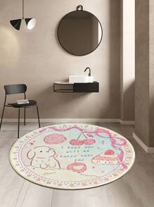 1pc Rabbit Cake Design Plush Carpet, Faux Cashmere Rug, Home Decor Carpet, Cute Cartoon Rabbit & Letter Pattern Carpet, Soft Kid-Friendly Mat, Essential Fashionable Carpet For Living Room, Bedroom, Study, Entryway, Children's Room