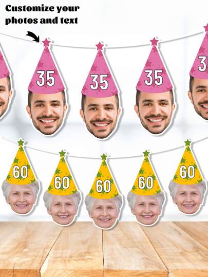 Individuelle Geburtstags-Banner mit Foto, Gesichts-Banner, personalisierte witzige Gesichts-Flaggen, individuelle Bildparty-Girlande, Hochladen von Zahlen oder Initialen für Geburtstagsdekoration, gemütliche Atmosphäre, Herbst-Heimatauffrischung, Weihnachtsdekoration