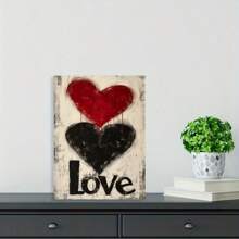 2D flat-1 pc Wooden Framed two hearts Canvas painting High quality Wall Art Prints Canvas, Direct hanging Wall Picture, Decor for Home Gifts, living room, bathroom, bedroom, kitchen-Wrapped Canvas-Wrapped Canvas - Multicolor - Ver 5