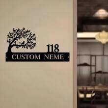 Customized Tree Of Life & Bird Design Metal Door Plate - Personalized Address Sign, Personalized House Number, Entrance Decoration, Suitable As Housewarming Or Wedding Gift Gifts Birthday Graduation,Multi-Functional - View 4