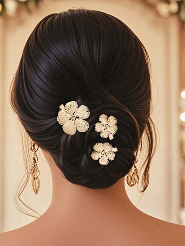 3pcs/Set Metal Hair Clips Flower Clips Suitable For Ladies' Thick And Thin Hair Metal Hair Accessories Birthday Valentine's Day Gift Valentines Claw Clips Hair Claws Hair Barrettes, School Stuff