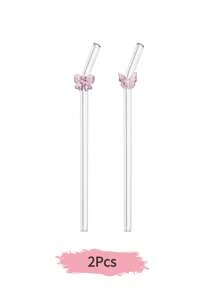 1/2/4Pcs Reusable Glass Straws With Pink Butterfly/Bow Shapes, Shatter Resistant And Heat-Resistant Glass Drinking Straws With Cleaning Brushes, For Cold Drinks, Milk Tea, Coffee, Juice, Smoothies, Kitchens, Restaurants, Cocktail Parties, Back-To-School, Girlfriends/Boyfriends, Parents, Friends, Holiday Supplies,New Year, Valentine's Day. - Pink - View 13