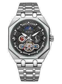 MUKUO A Multi-Functional Personalized Hollow Automatic Mechanical Watch Waterproof Glow-In-The-Dark Men's Watch - Silver - View 8