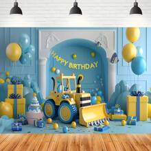Bannière de toile de fond pour fête d'anniversaire sur le thème de la construction - Polyester décorations d'excavatrice et de bulldozer en arrière-plan, convient pour toutes les occasions et saisons - Photographie d'intérieur/extérieur multifonctionnelle - 1 pièce, nappe, rideau