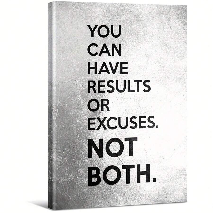 Results Or Excuses Simple Design Large Wooden Framed Wall Art Home Decor Canvas Painting- For Bedroom, Bathroom, Living Room, Office, Kitchen, Holiday Gift- 1pc - 彩色 - 查看 1