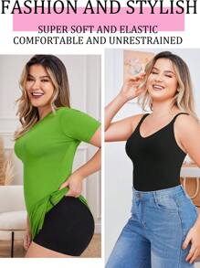 1pc Plus Size Women Shapewear Jumpsuit, Soft & Comfortable Fabric, Adjustable Straps Design, Suitable For Everyday Wear - Black - View 6