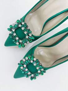 1pc Classic Versatile Crystal Shoe Clip Accessory, Rhinestone Metal Detachable Shoe Decoration For Bridal High Heels And Other Shoes - Green - View 7