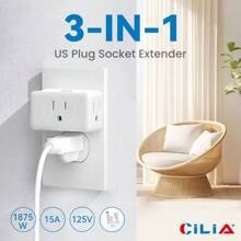 CILIA 1/2pcs 3-Sided Way Outlet Splitter, Multi Plug Outlet Extender,3 Prong Wall Plug Adapter,Small Electrical Outlet,UL Listed,For Cruise Ship, Travel, Home, Office,White