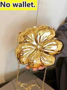 Women's Elegant Mini Flower Shaped Chain Crossbody Bag, Metallic Y2K Style Theme Party Shoulder Bag, Fashionable Novelty Shaped Bags, Versatile Small Mobile Phone Key Coin Purse, Portable Outdoor Travel Vacation Cosmetic Bags, Exquisite Floral Bag For Women