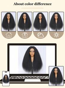 Kinky Straight Lace Front Wig 28Inch Synthetic T-Part 13x5x1 Long Lace Wigs Afro Yaki Straight Wigs Ombre Brown