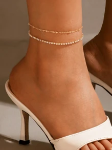 1pc Double Layer Steel Anklet, Boho Beach Style Anklet, Gift For Women