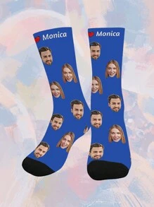 1 par de calcetines personalizados con foto de rostro impresa hasta el tobillo para mujeres, personalización para pareja, calcetines largos divertidos con impresión personalizada para el Día de San Valentín, cumpleaños u otras ocasiones