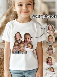 Personalized Spring/Summer Girls Custom T-Shirt, Custom Outdoor Sports Tee With Personal Photos/Family/Idol/Cartoon/Portrait/Pet/Baby/Friend Images, Back To School, Birthday Gift, Party Outfit, Casual Tee, Photo Printing, Holiday Gift, Best Friend Gift, Surprise Gift, Vacation Outfit
