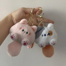 1 件猫咪发髻毛绒吊坠毛绒动物钥匙扣包包饰品