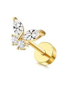 DOLOTTA 1PC 20G Brincos de cartilagem Stud para mulheres Brincos de aço cirúrgico com parte traseira plana Opala Borboleta Flor CZ Brincos de cartilagem Tragus Helix Piercing Jóias