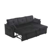 Multi-Functional Sofa Bed With Storage And Pull-Out Bed, Chaise Longue Interchangeable Sofa Bed, Sectional Sofa With Storage Seats, Modular L-Shaped Sofa, Modular Corner Sofa For Living Rooms - Negro - Ver 3