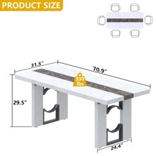 71 Inch Large Rectangular Dining Table For 6-8 People, Modern Kitchen Table With Marble-Color Tabletop, 6ft Dinner Table, Luxurious Dining Room Table For Living Room, Home Office - 白色 - 查看 3