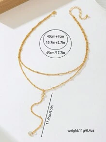 1pc Stylish Minimalist Metal Double-Layer Y-Shaped Tassel Necklace For Women, Suitable For Daily Wear, Party And Events