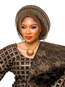 African Traditional & Latin American Fashion Solid Color Beaded Multi-Layer Faux Pearl Trim Overhead Hat For Women, Hand-Beaded Tassel Decor, Suitable For Daily Wear, Weddings, Parties, Mother's Day Gift Hair Sleep Cap - Nigerian Turban Hat - View 16