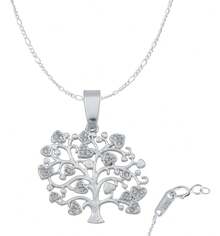 Tree Of Life Pendant Hearts Zirconias Gift Chain Silver 925