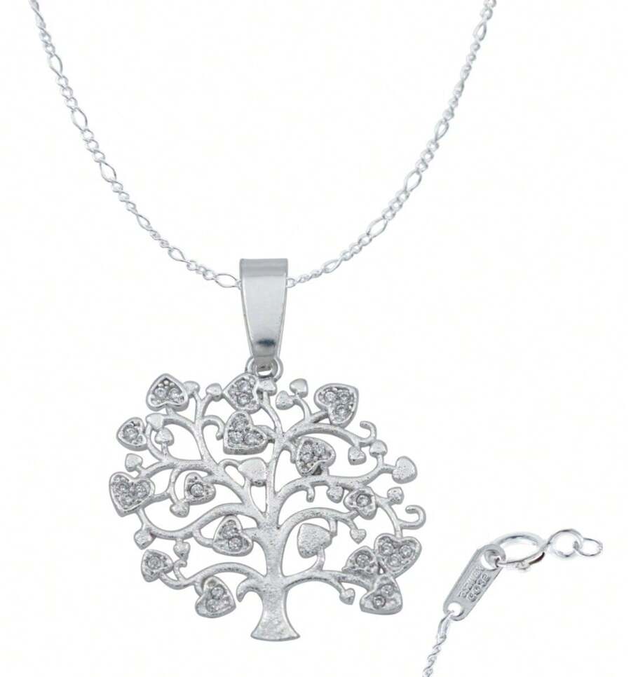 Tree Of Life Pendant Hearts Zirconias Gift Chain Silver 925