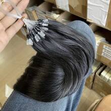 Micro Loop Hair Extensions Real Human Hair Microlink Hair Extensions Human Hair Black Microbead Hair Extensions 12-20 Inch 30g/50s - S1B - View 4