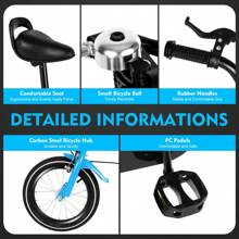 RibasuBB 14-Inch Kids Bicycle With Adjustable Seat, Carbon Steel Frame, Dual Brakes, Training Wheels, PU Leather Cushion, Mudguards & Bell - Blue - Blue - View 3