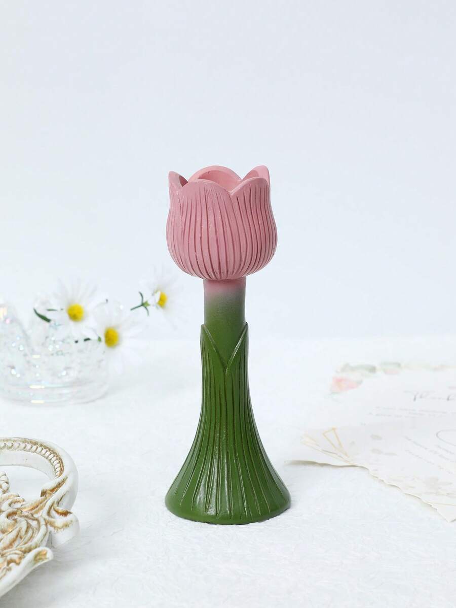 1pc Tulip Candle Holder Candle Stand, Resin Decorative Entrance Console Candle Holder, High-End Multifunctional Home Decor - Multicolor - View 1