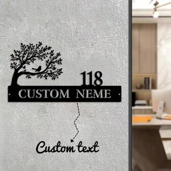 Customized Tree Of Life & Bird Design Metal Door Plate - Personalized Address Sign, Personalized House Number, Entrance Decoration, Suitable As Housewarming Or Wedding Gift Gifts Birthday Graduation,Multi-Functional, ,Anti-Mold,Ornamental,Exquisite,Stylish,High-Quality,Adorable,Modern,Custom,Unique,Personalized,Ideal Gifts For Him,Ideal Gifts For Her,Her,Boyfriend,Girlfriend,Dad,Mom,Family,Friends,Son,Daughter,Kids,For Anniversaries,For Birthdays,For Housewarming,For Graduation,Kitchen,Dining Room,Bedroom,Office,Living Room,Home,Garden,Tea Room,Home Decor
