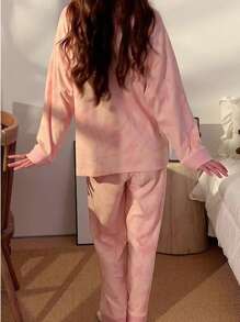 2pcs Women Pajama Set: V-Neck Top & Pants, Skin-Friendly Homewear, Spring & Autumn, Two Pieces Set, Fall Winter Clothes