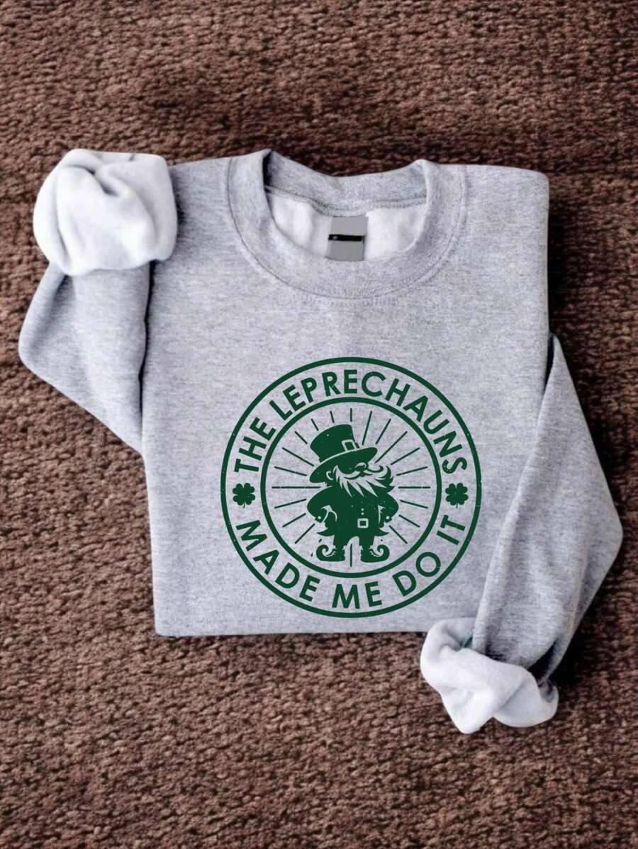 The Leprechaun's Made Me Do It Sweatshirt, Leprechaun Sweatshirt, Funny St Patrick's Day Gift Sweatshirt, Green Shamrock Sweatshirt, Lucky Irish Day Sweatshirt FZ-266SW - Xám - Xem 1