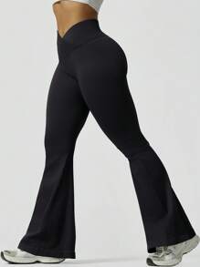 Women's Fashion Cross Waist Yoga Pants, Peach Butt Outdoor Hiking Sports Leggings