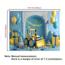 Bannière de toile de fond pour fête d'anniversaire sur le thème de la construction - Polyester décorations d'excavatrice et de bulldozer en arrière-plan, convient pour toutes les occasions et saisons - Photographie d'intérieur/extérieur multifonctionnelle - 1 pièce, nappe, rideau