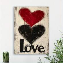 2D flat-1 pc Wooden Framed two hearts Canvas painting High quality Wall Art Prints Canvas, Direct hanging Wall Picture, Decor for Home Gifts, living room, bathroom, bedroom, kitchen-Wrapped Canvas-Wrapped Canvas - Multicolor - Ver 2