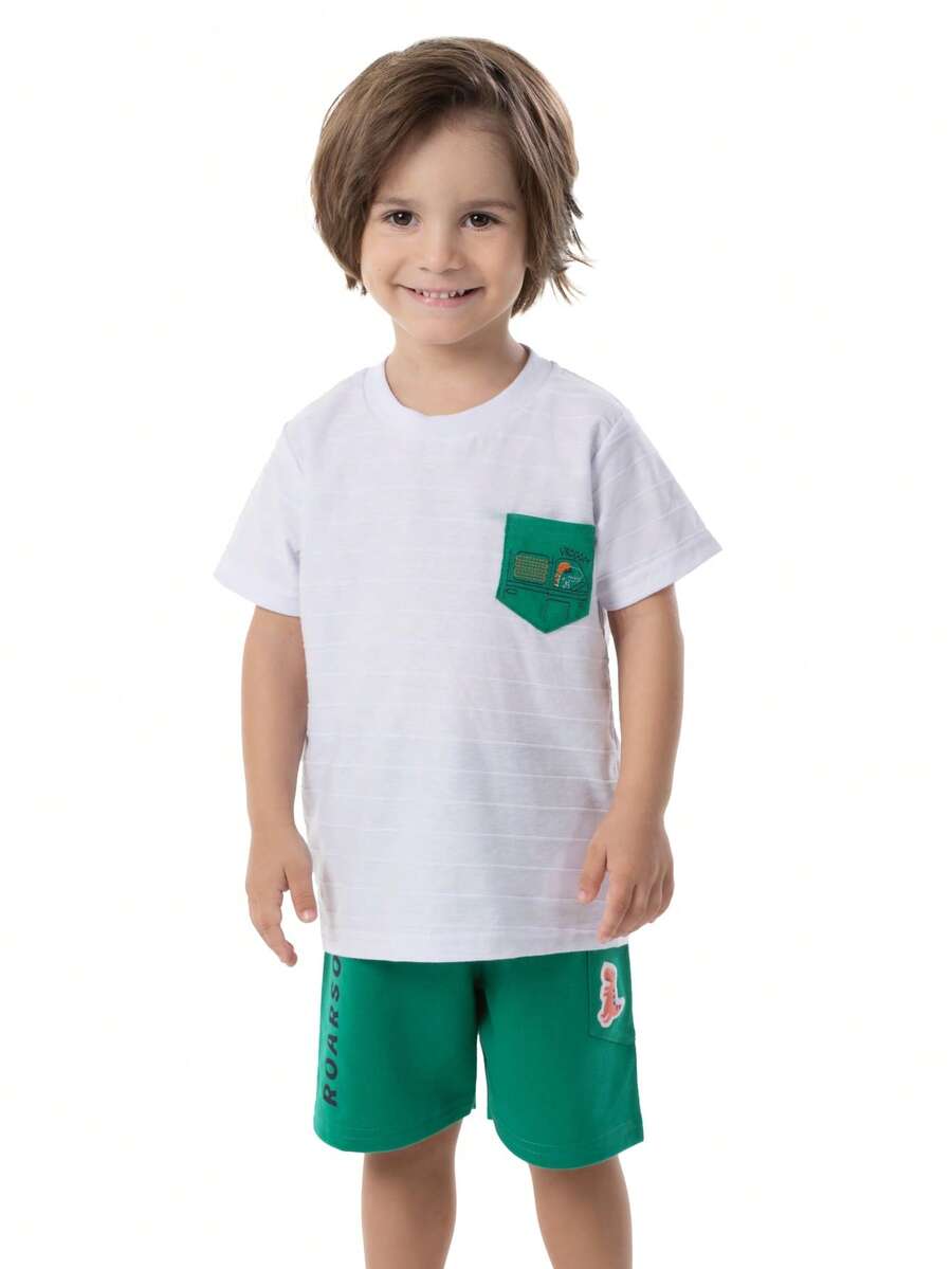 Children's Set Boy T-Shirt Bermuda White Green Dinosaur Children's Clothing Male Caetano - White - View 1